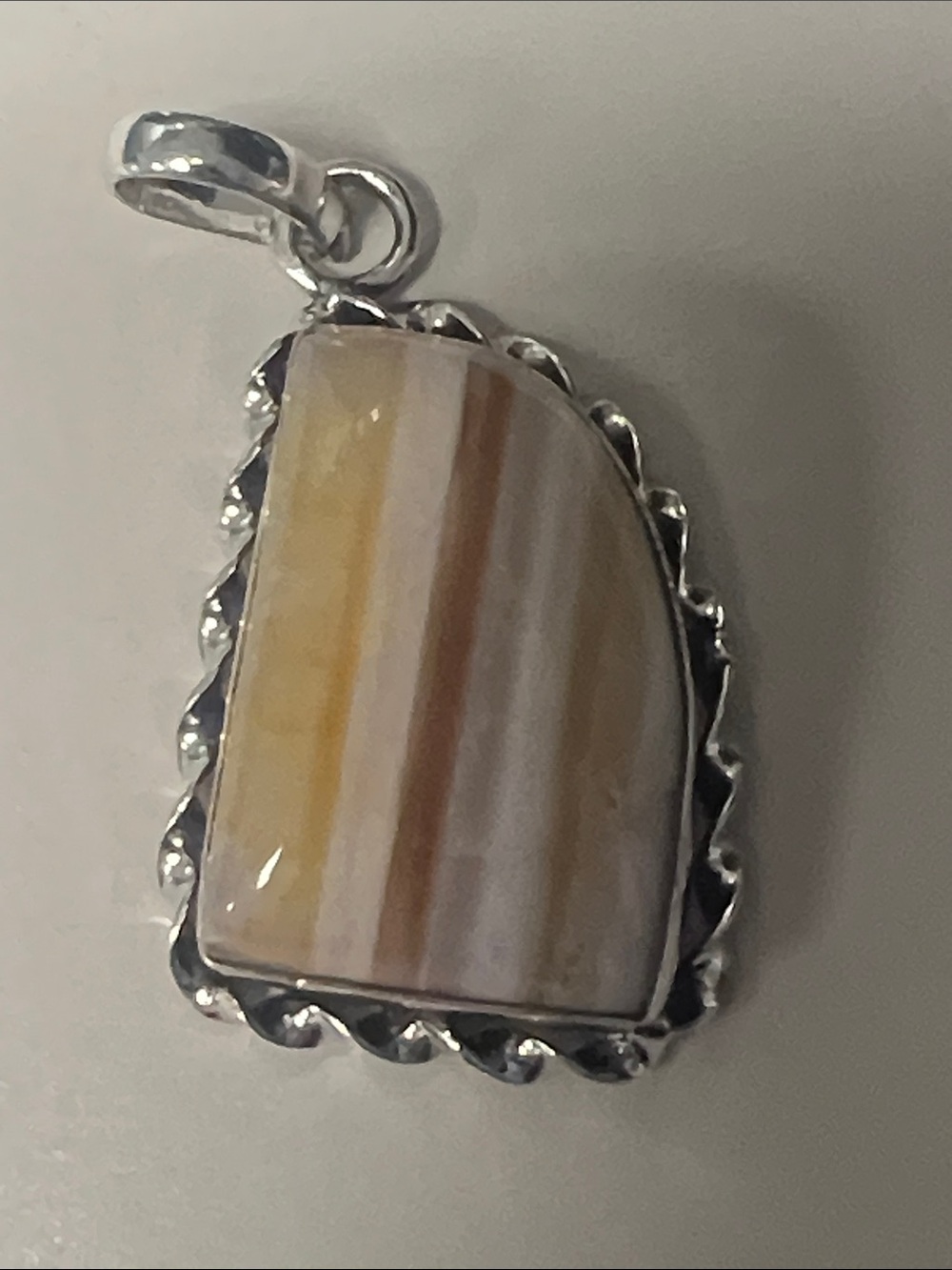 Striped Agate Pendant Necklace in Yellow, Cream & Tan